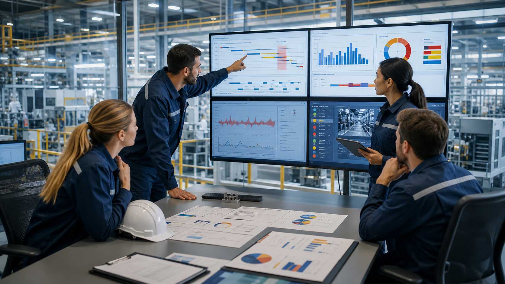 Equipo de operaciones revisando evidencias de paradas en sistemas de planta y registros